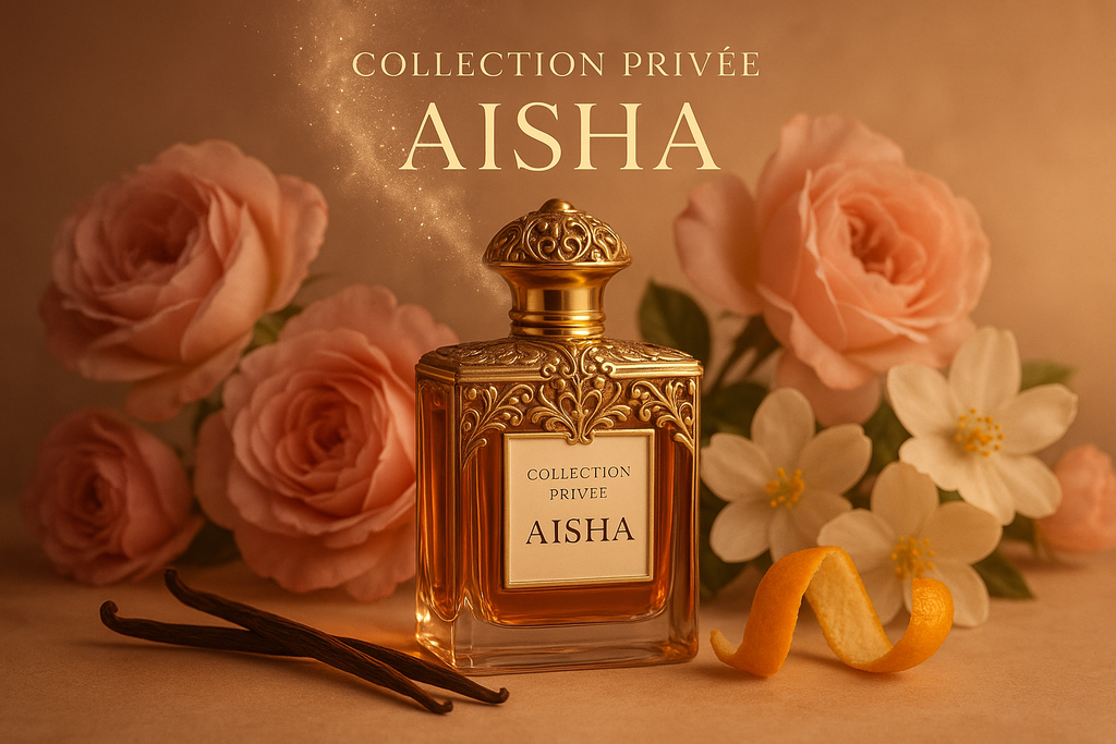 genere une autre image de la présentation de la collection privée aisha pour montrer que ce parfum sent bon
